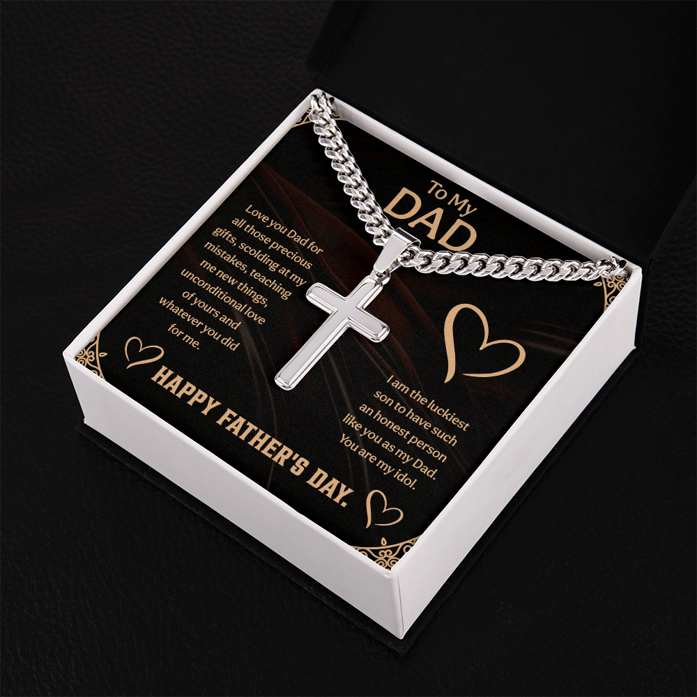 To my Dad Cuban Link Chain with Engraved Artisan Cross, Unique Fathers day gifts - Beauty Belliss