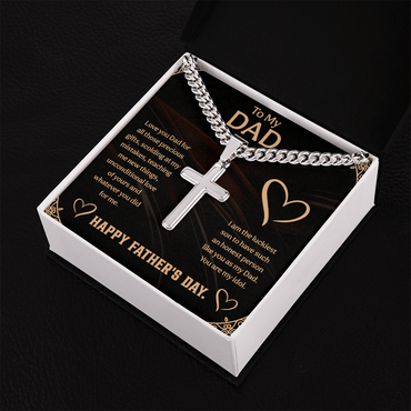 To my Dad Cuban Link Chain with Engraved Artisan Cross, Unique Fathers day gifts - Beauty Belliss