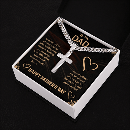 To my Dad Cuban Link Chain with Engraved Artisan Cross, Unique Fathers day gifts - Beauty Belliss