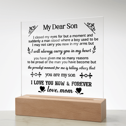 To My Dear Son - Acrylic Square Plaque, Best son gifts - Beauty Belliss