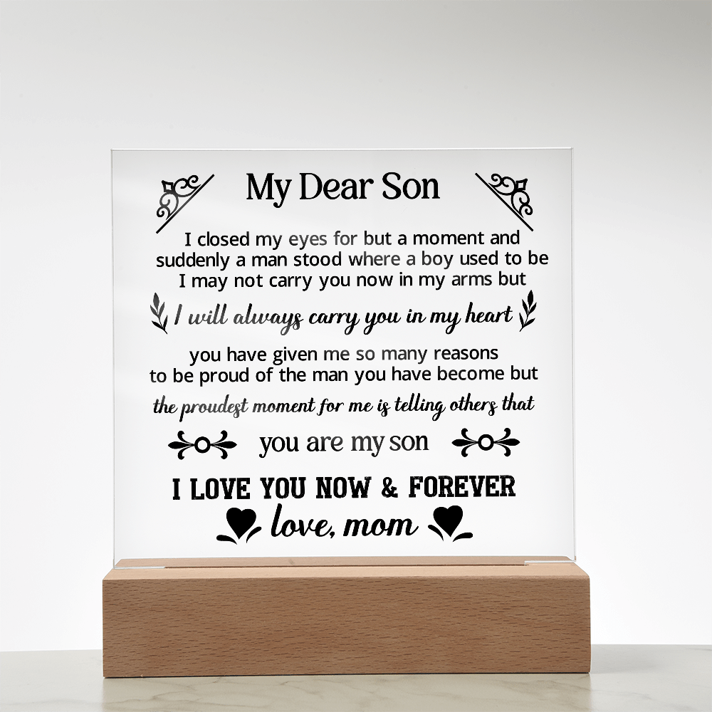 To My Dear Son - Acrylic Square Plaque, Best son gifts - Beauty Belliss