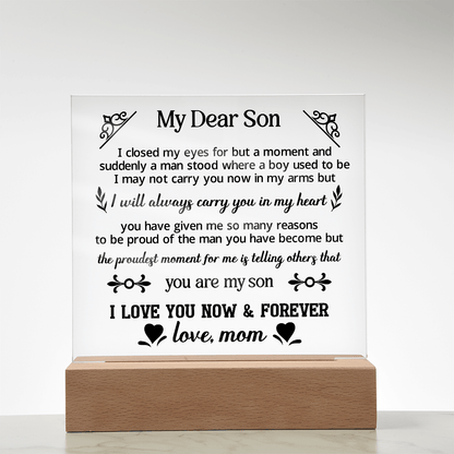 To My Dear Son - Acrylic Square Plaque, Best son gifts - Beauty Belliss
