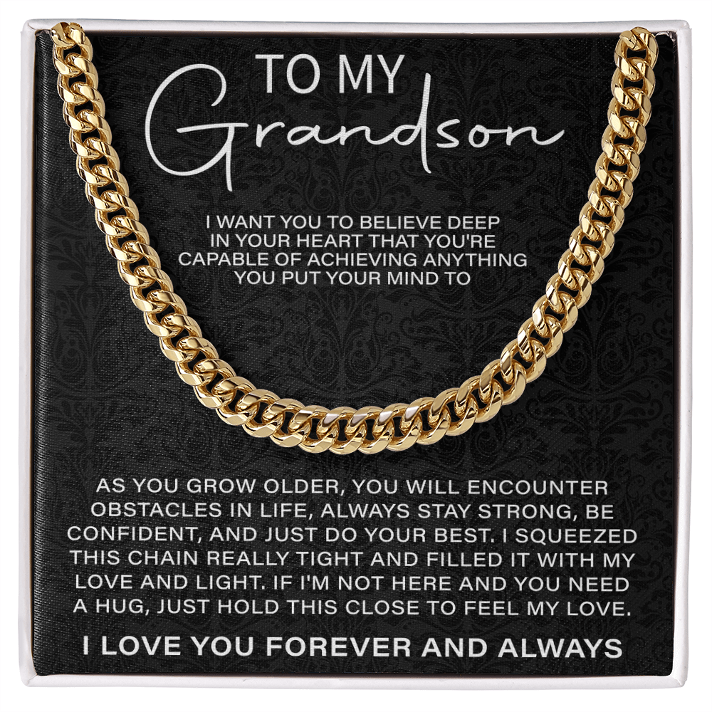 To my Grandson necklace - Cuban Chain Necklace, Gift For Grandson, Grandson Gifts From Grandparents, Grandson Gifts From Grandma And Grandpa, Grandson Birthday Cards For Men, Grandson Christmas Gifts - Beauty Belliss