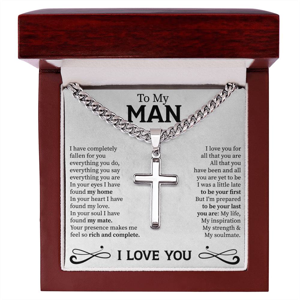 To my man Cuban Link Chain with Engraved Artisan Cross - Beauty Belliss