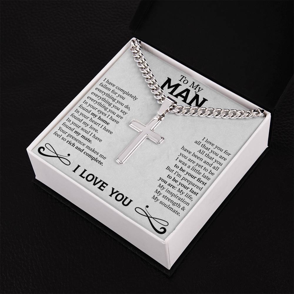 To my man Cuban Link Chain with Engraved Artisan Cross - Beauty Belliss