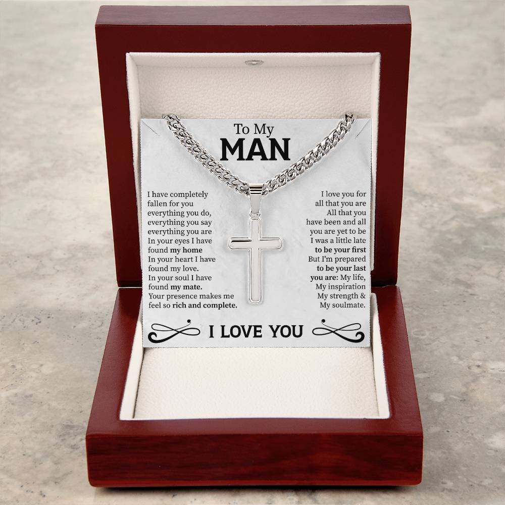 To my man Cuban Link Chain with Engraved Artisan Cross - Beauty Belliss