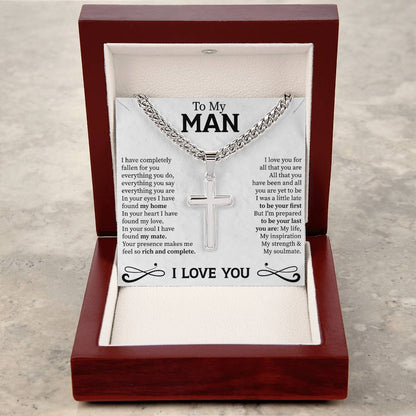 To my man Cuban Link Chain with Engraved Artisan Cross - Beauty Belliss