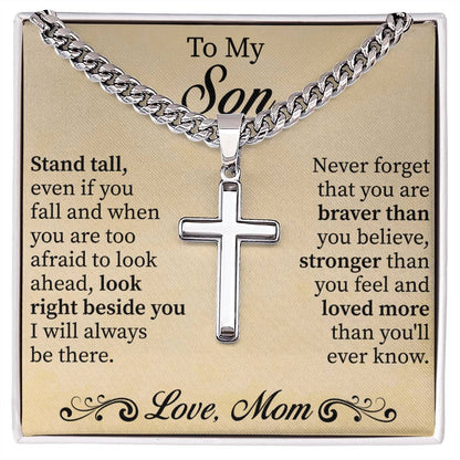 To my son Cuban Link Chain with Engraved Artisan Cross - Beauty Belliss