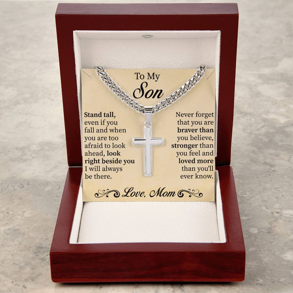 To my son Cuban Link Chain with Engraved Artisan Cross - Beauty Belliss