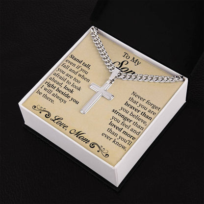 To my son Cuban Link Chain with Engraved Artisan Cross - Beauty Belliss