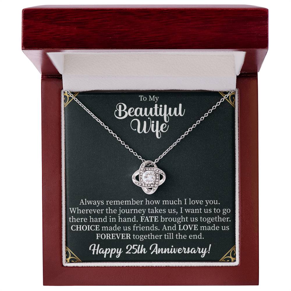 romantic love knot necklace chosen as an anniversary gift for a wife
