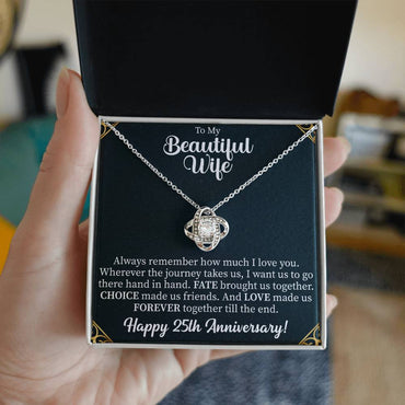 elegant love knot necklace presented in a premium gift box for a wife
