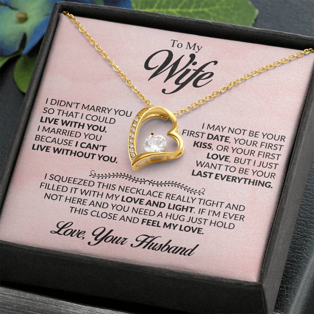 wife wearing heartfelt necklace in an intimate lifestyle moment